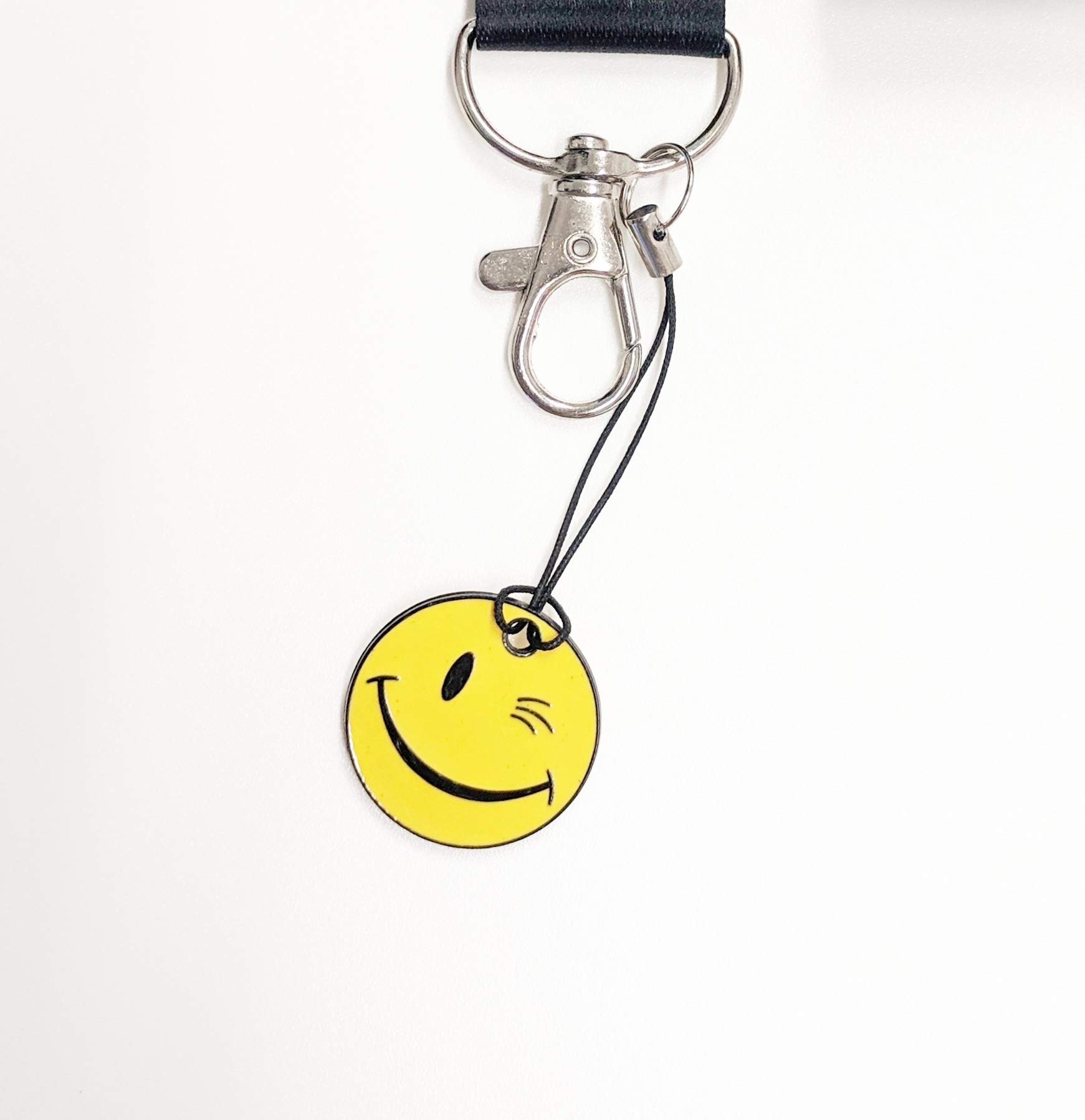 Smiley Face Print Lanyard w/ID Badge Holder and Charm (Yellow